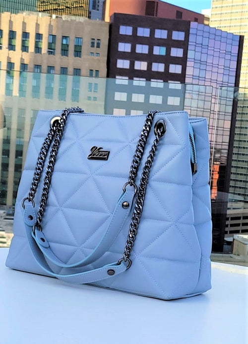 YbY Baby Blue Quilted Tote Bag Lilac Missy