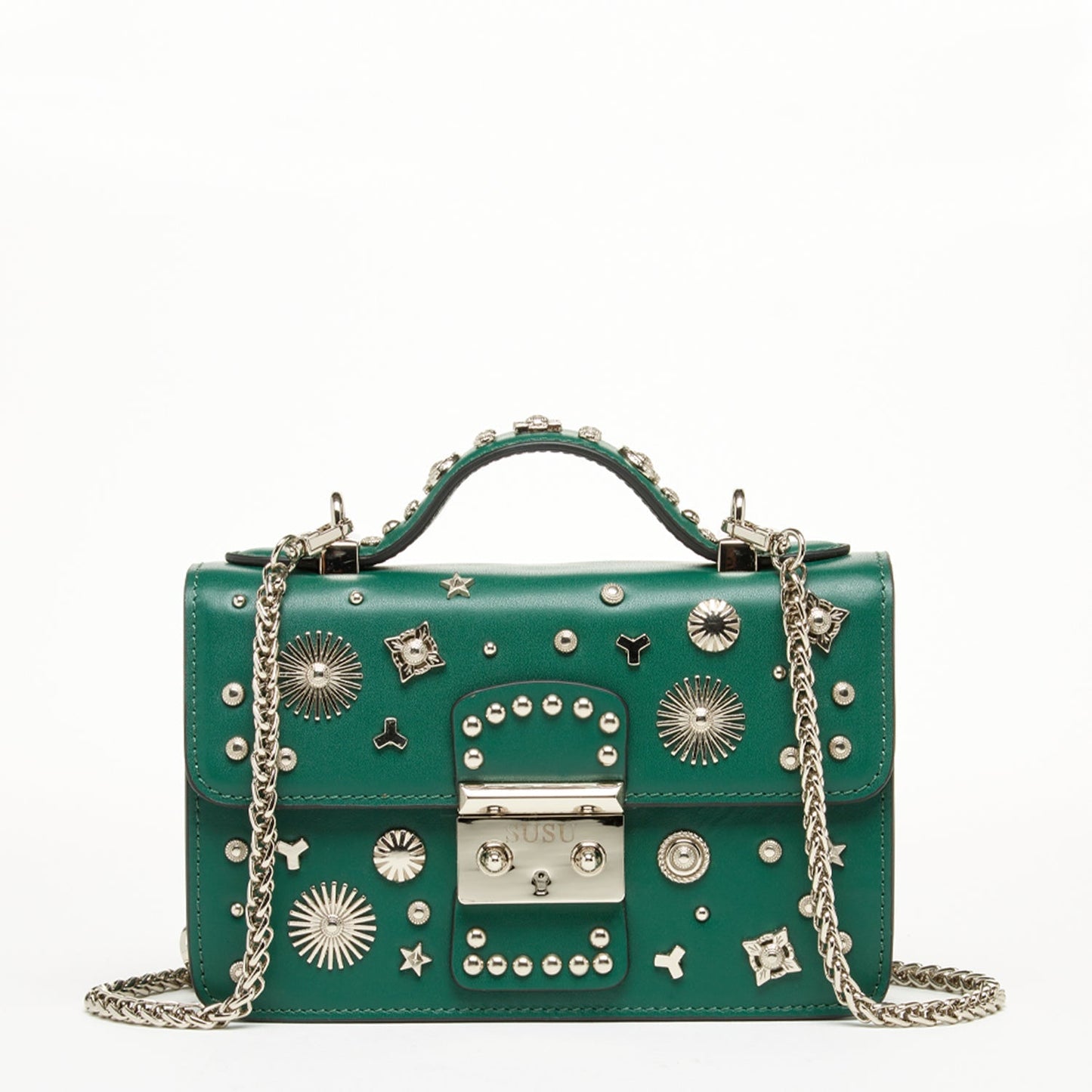 SUSU Small Leather Crossbody Bag Dark Green Purse Women's Handbag Amethyst Mnemosyne
