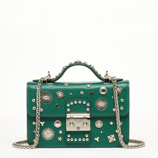 SUSU Small Leather Crossbody Bag Dark Green Purse Women's Handbag Amethyst Mnemosyne