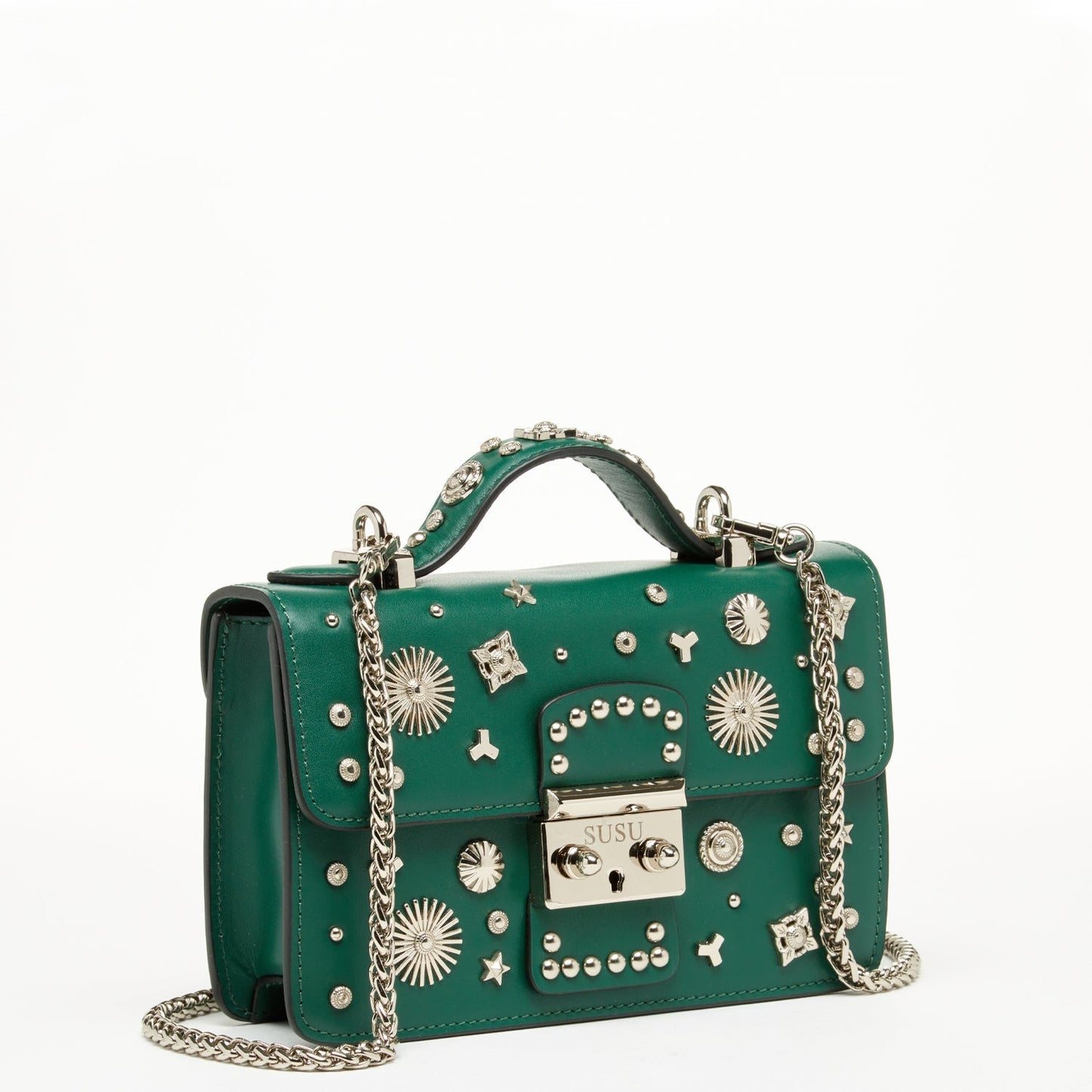 SUSU Small Leather Crossbody Bag Dark Green Purse Women's Handbag Amethyst Mnemosyne