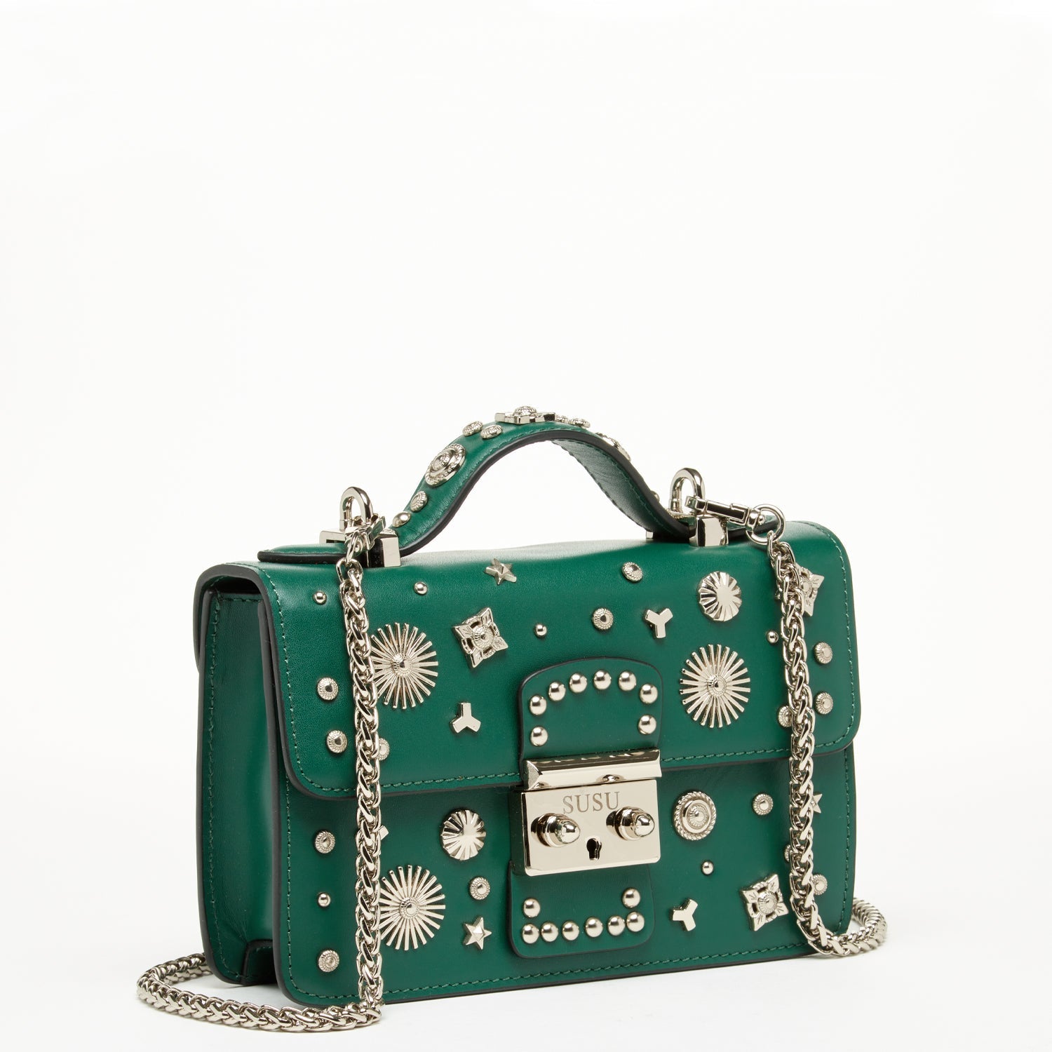 SUSU Small Leather Crossbody Bag Dark Green Purse Women's Handbag Amethyst Mnemosyne