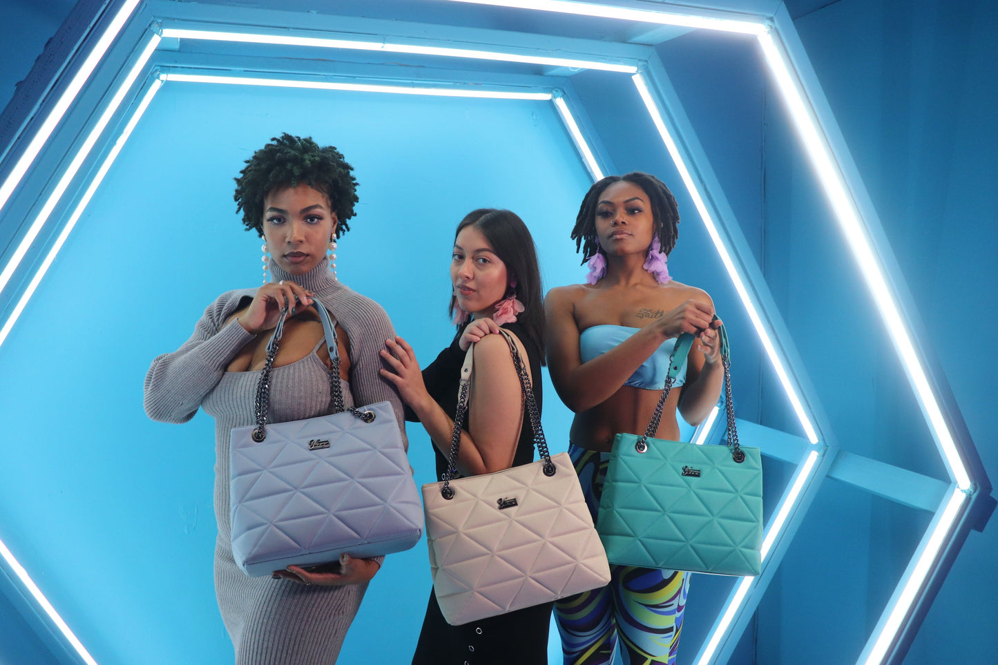 YbY Baby Blue Quilted Tote Bag Lilac Missy