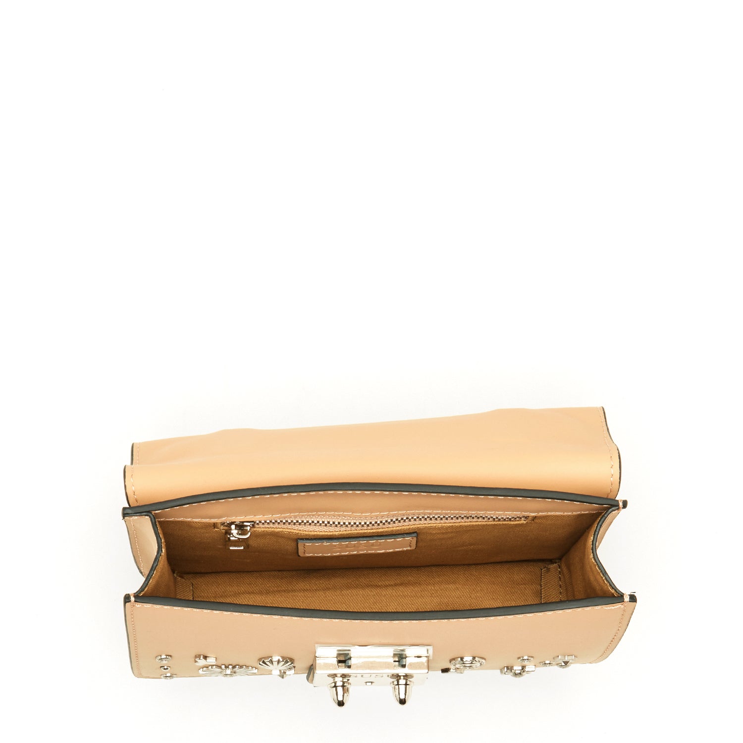 SUSU Small Leather Crossbody Bag Studded Dark Beige Tan Purse  Women's Amethyst Mnemosyne