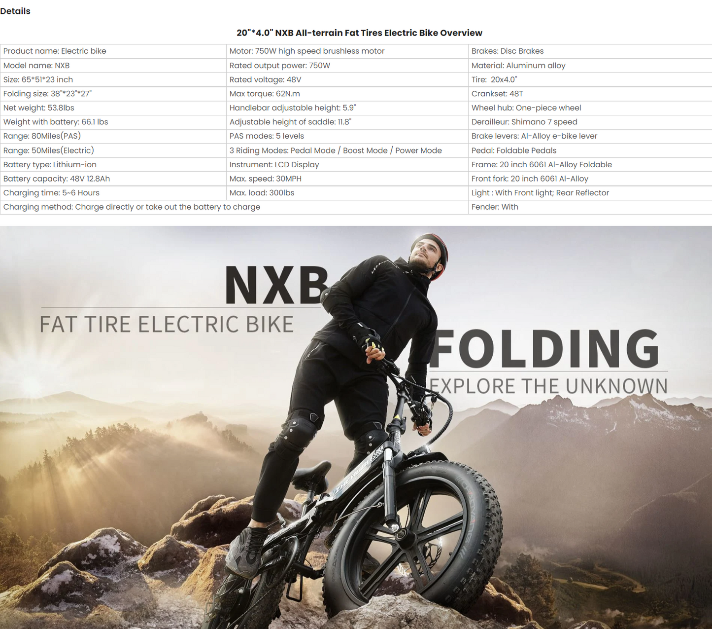 NXB 750W Fat Tire Electric Mountain Bike