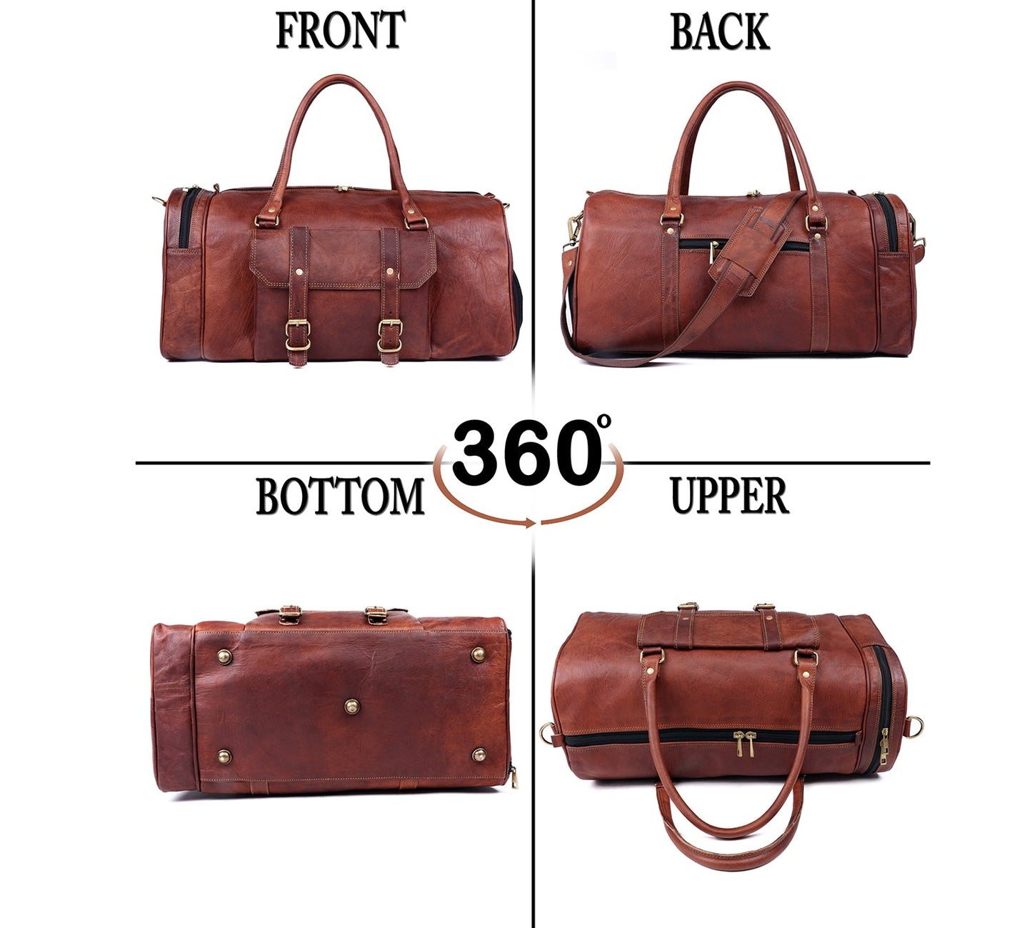 Handmade Genuine Leather Travel Duffel Bag with Shoe Compartment Salmon Alder