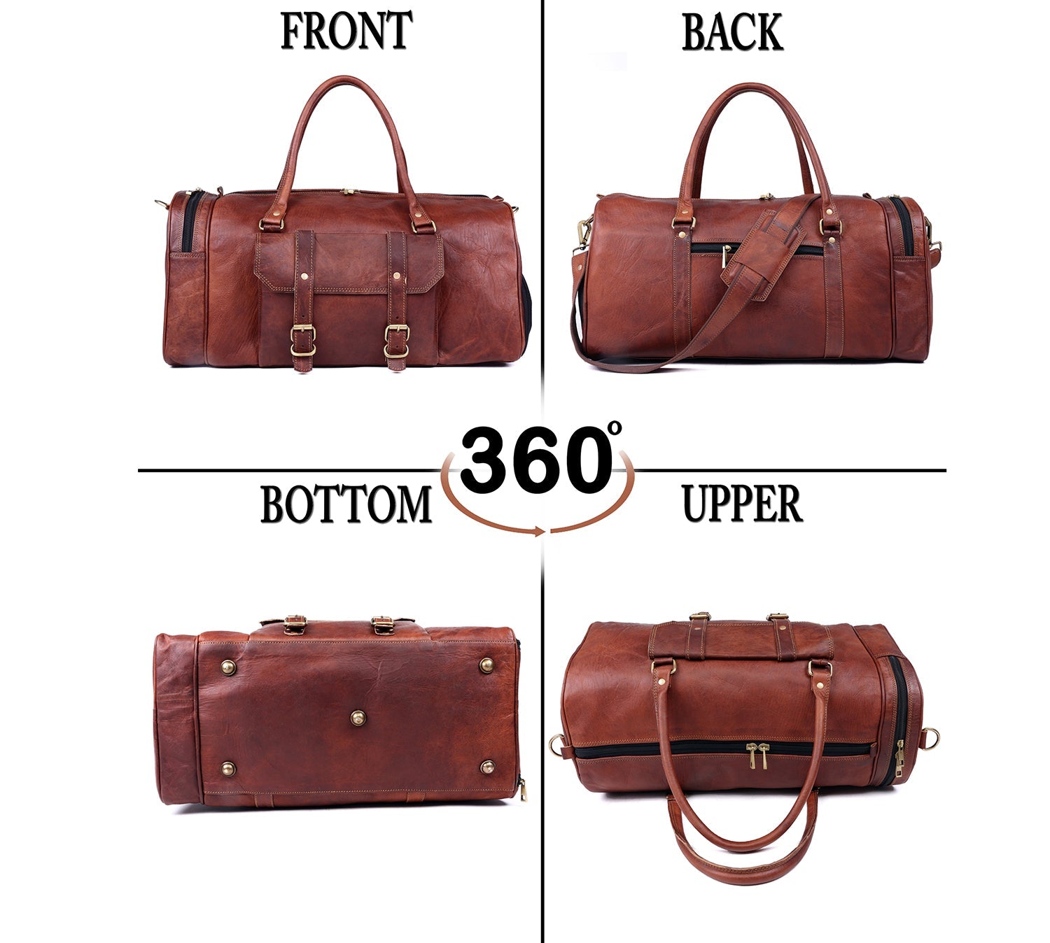 Handmade Genuine Leather Travel Duffel Bag with Shoe Compartment Salmon Alder