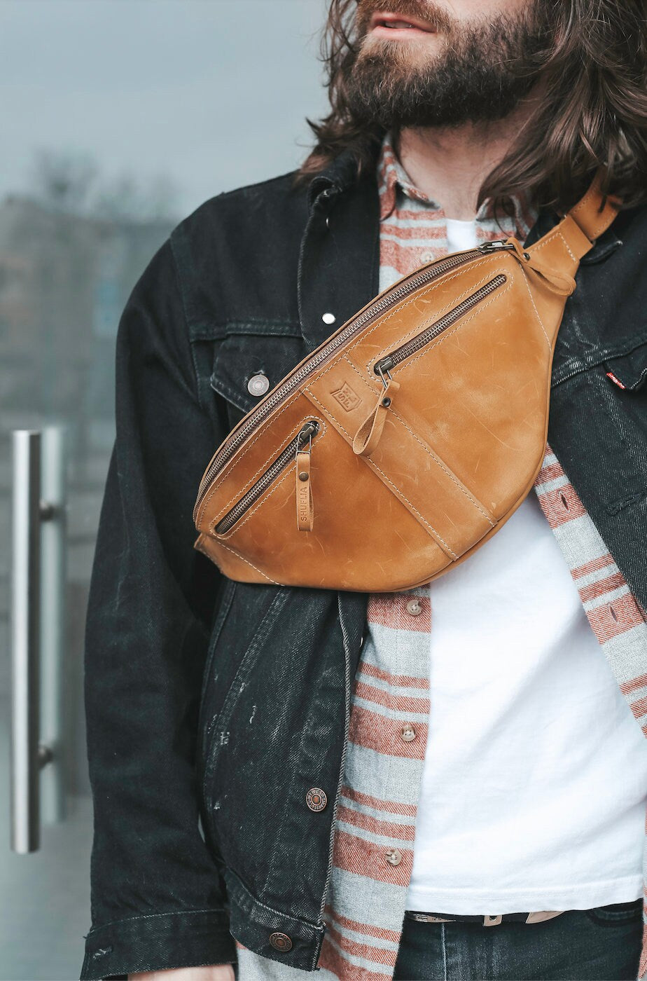 Men Vintage Leather Small Bag, Genuine Leather Travel Small Purse