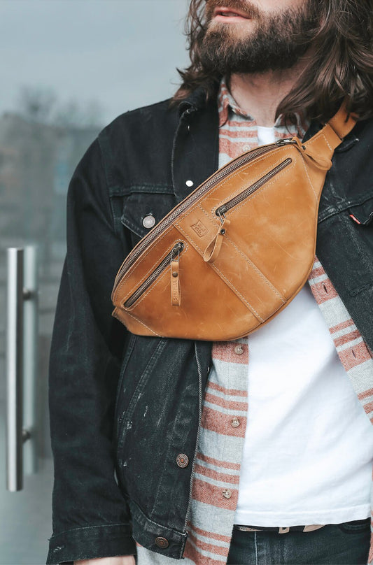 Men Vintage Leather Small Bag, Genuine Leather Travel Small Purse