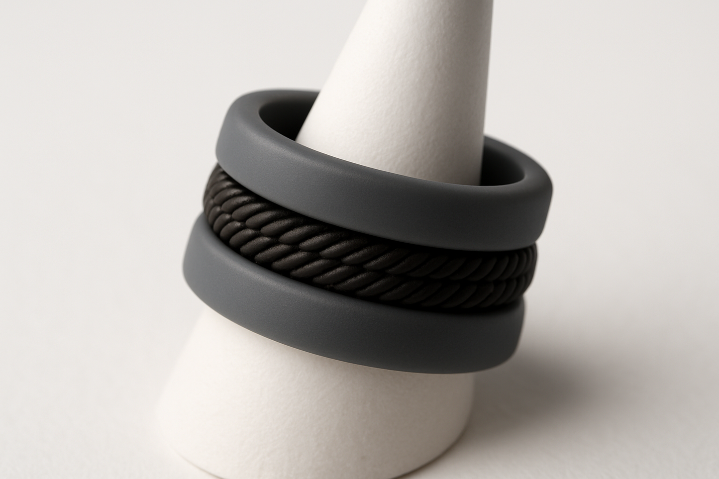 Build Your Own Stackable Silicone Ring Set Rope Black Center Mint Green Felix