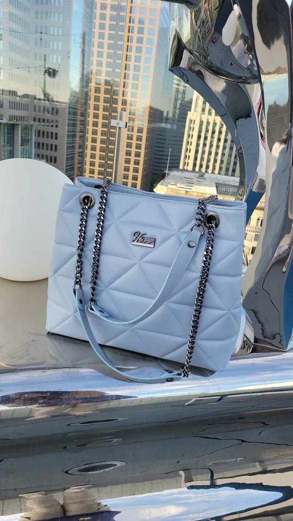 YbY Baby Blue Quilted Tote Bag Lilac Missy