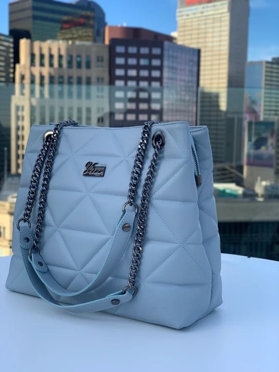 YbY Baby Blue Quilted Tote Bag Lilac Missy